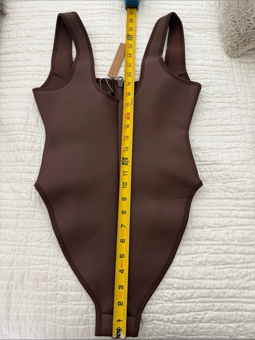 SKIMS Chocolate Brown Zip-Front One-Piece Swimsuit